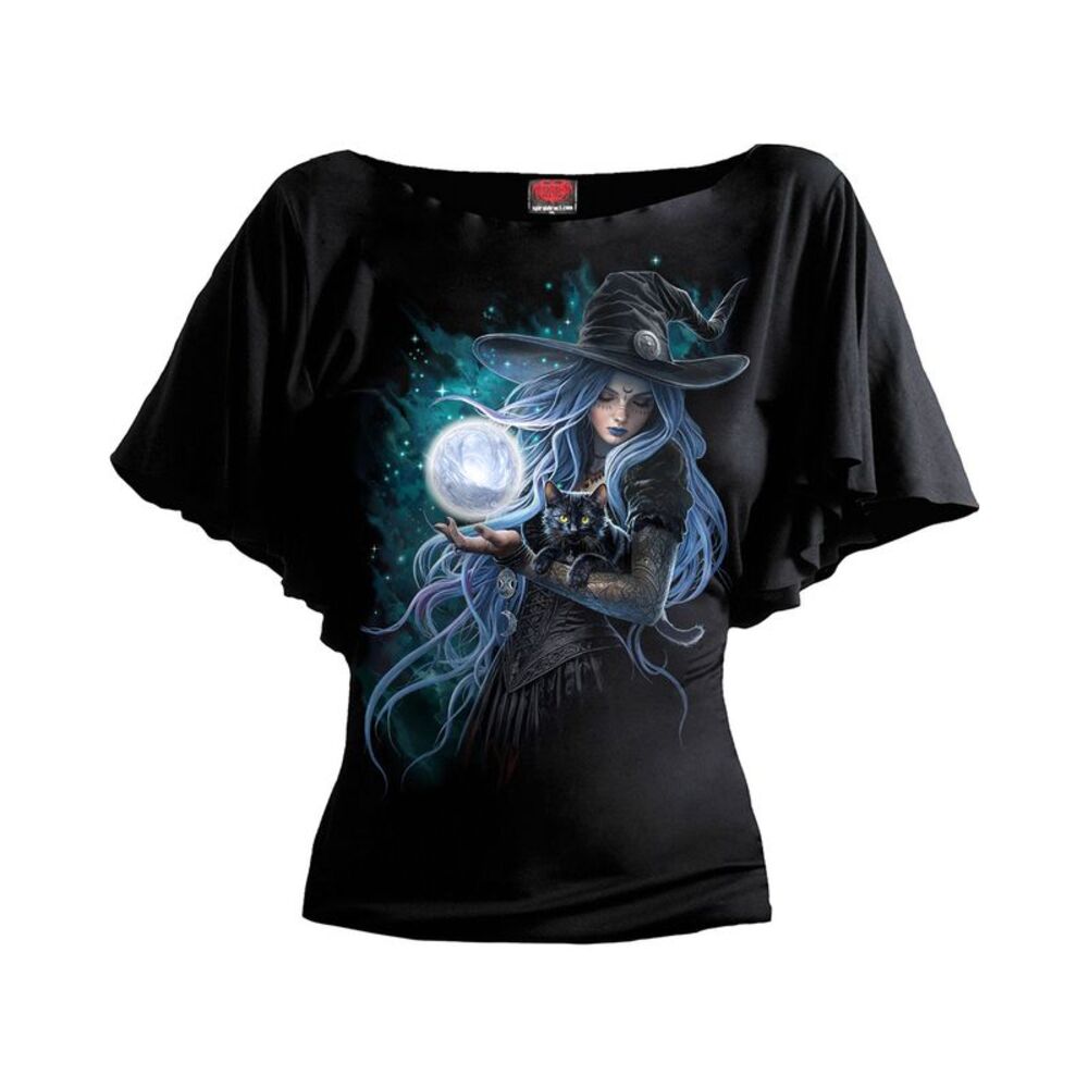 Spiral Direct Womens/Ladies Mystical Moon Batwing Sleeve T-Shirt / Black